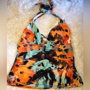 VENUS Orange and Green Halter Tie Front Tankini size 16